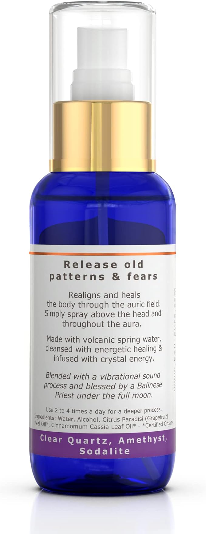 Let Go Aura Crystal Spray with Amethyst Sodalite Clear Quartz Palo Santo Crystals Pure Organic Cinnamon Grapefruit Handmade in Bali - 3.4 fl.oz