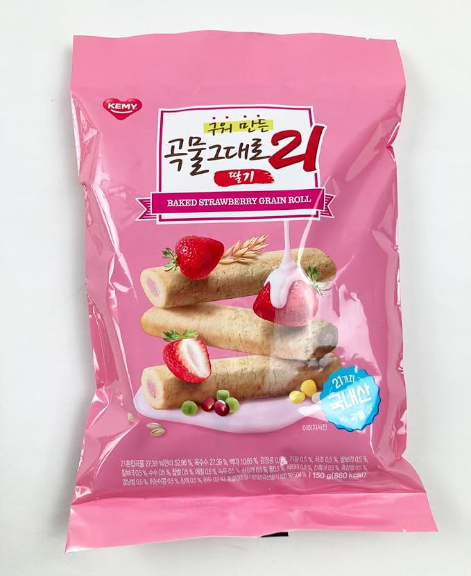 LENITH Korean Premium Multi Whole Grain Baked Crispy Rolls 21 Grains Strawberry Flavor 150g(5oz 860kcal)