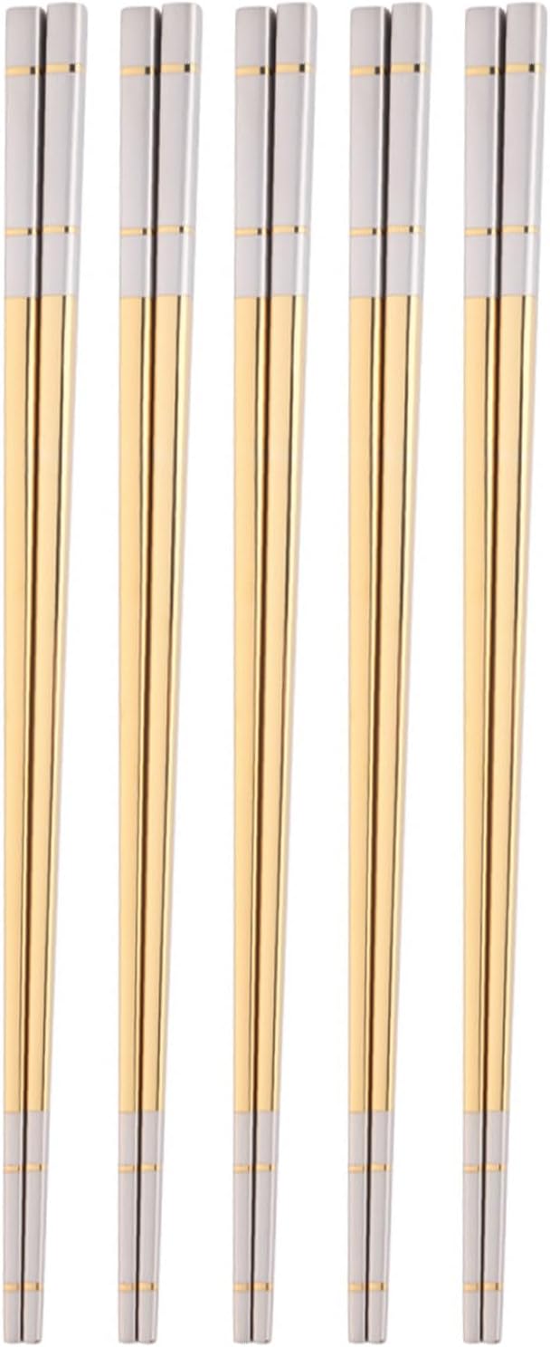 Reusable Stainless Steel Chopsticks,Dishwasher Safe , Easy to Use(5 PCS,Gold)