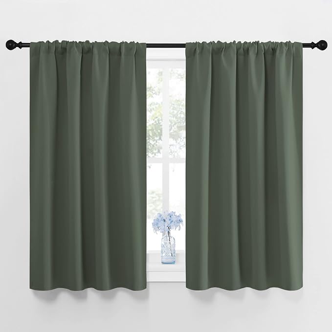 NICETOWN Bedroom Curtains Blackout Draperies - All Season Thermal Insulated Solid Rod Pocket Top Blackout Curtains/Drapes for Kid's Room (Dark Mallard, 1 Pair, 42 x 48 Inch)