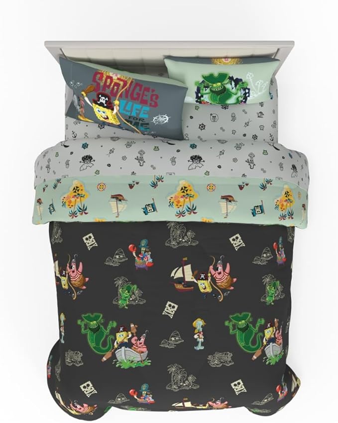 Spongebob Squarepants Movie Kids Full Size Bedding Set with Roblox UGC Reward Included – 7-Piece Super Soft Cozy Reversible Comforter & Sheet Set (Officially Licensed Product) by Franco