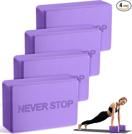 RoundFunny 4 Pack Yoga Blocks Non Slip Pilates Brick Foam Blocks Pilates Dance Gymnastics Workout Fitness Props Tool for Stretching Meditation and Exercise