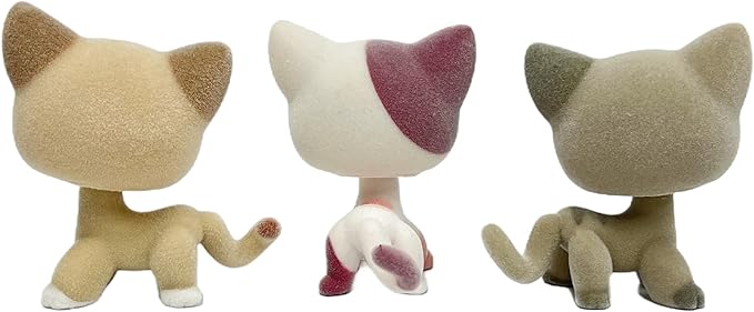 3pcs/Set Custom Flocked Pet Shop Toys Short Hair Cat Kitten Collie Great Dane Cocker Spaniel Dachshund Puppy Dog OOAK Compatible with LPS (#852 and 2291 and 468)
