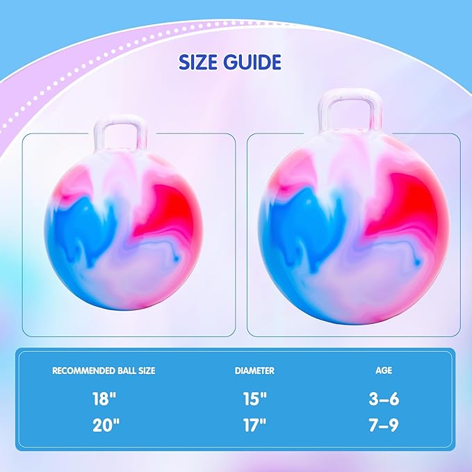 INPANY Hopper Ball, 18 Inches Bouncy Ball with Handles, Bouncing Bounce Balls Hopper, Inflatable Jumping Hopping Toys for Kids Ages 3-6, Hoppity Hop Girls Boys Gifts, Pump Included