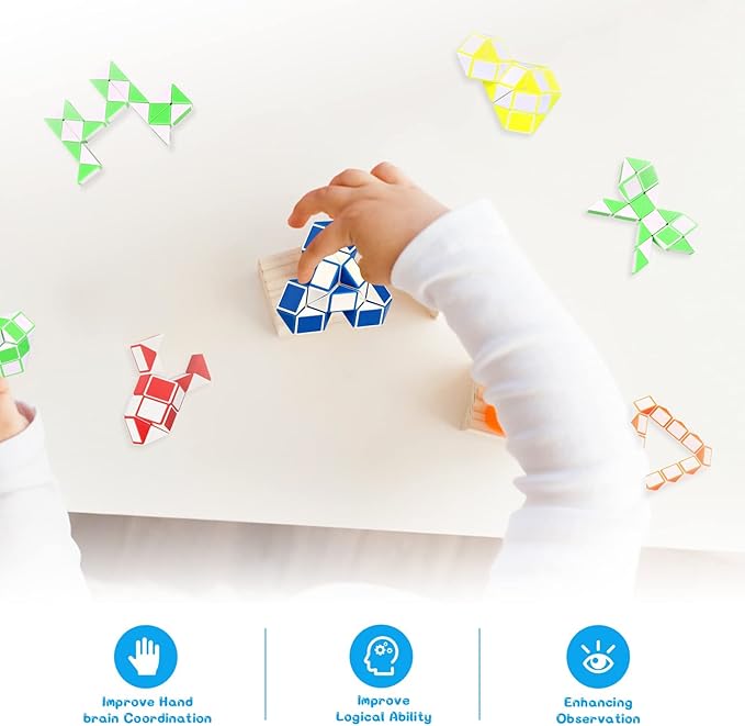Ganowo 24 Pack Fidget Snake Cube, Mini Twist Puzzle Party Bag Fillers Bulk Toys for Kids Teens Birthday Stocking Stuffers Party Favors Supplies Goodie Bags Fillers, Random Colors