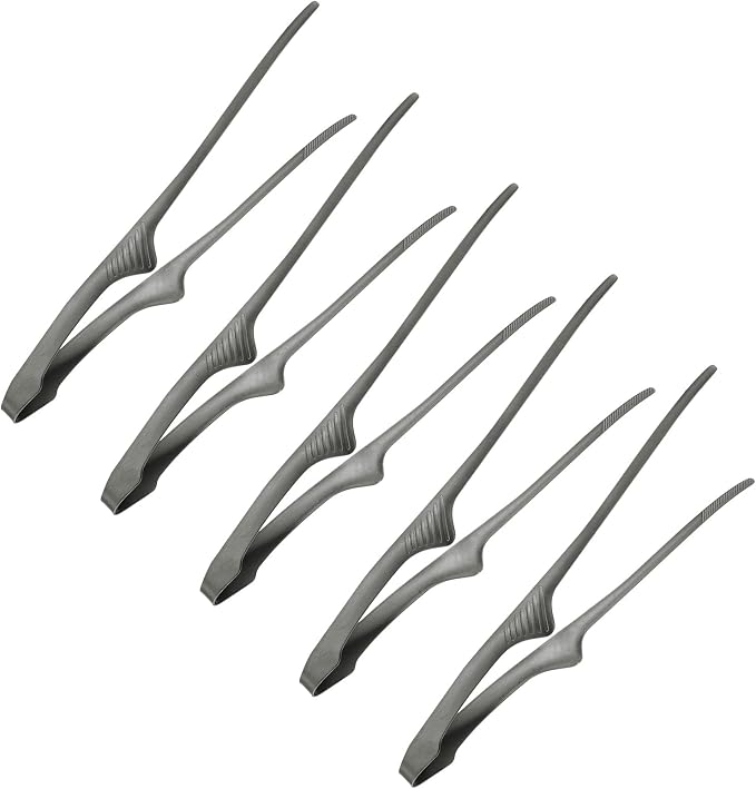 M METERXITY 5 Pcs Korean and Japanese BBQ Tongs 11.2 Inch Barbecue Tongs 430 Stainless Steel Kitchen Self-Standing Grill Non-Slip for Grill/Salad/Camping/Cooking [Black]