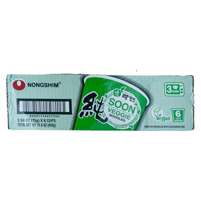 Nongshim Soon Cup Noodle Soup,Veggie,2.6 Ounce,(Pack of 12)
