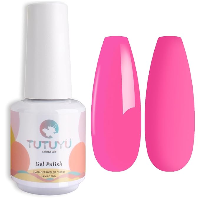 Hot Pink Gel Nail Polish, 0.51 Fl Oz Soak Off UV LED Lamp Neon Fuchsia Pink Gel Polish for Nail Art Starter or Manicure Salon