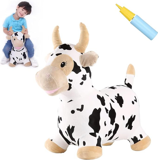 INPANY Bouncy Cow Farm Animal Hopper Toys, Toddler Plush Bouncing Inflatable Bouncer, Ride on Hopping Horse, Indoor Outdoor Cowboy Rodeo Birthday Party Decorations Gifts for 2 3 4 Year Old Girls Boys