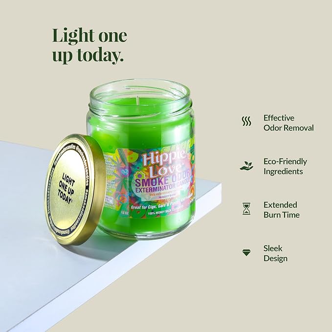 Hippie Love Smoke Odor Exterminator 13oz Jar Candle,