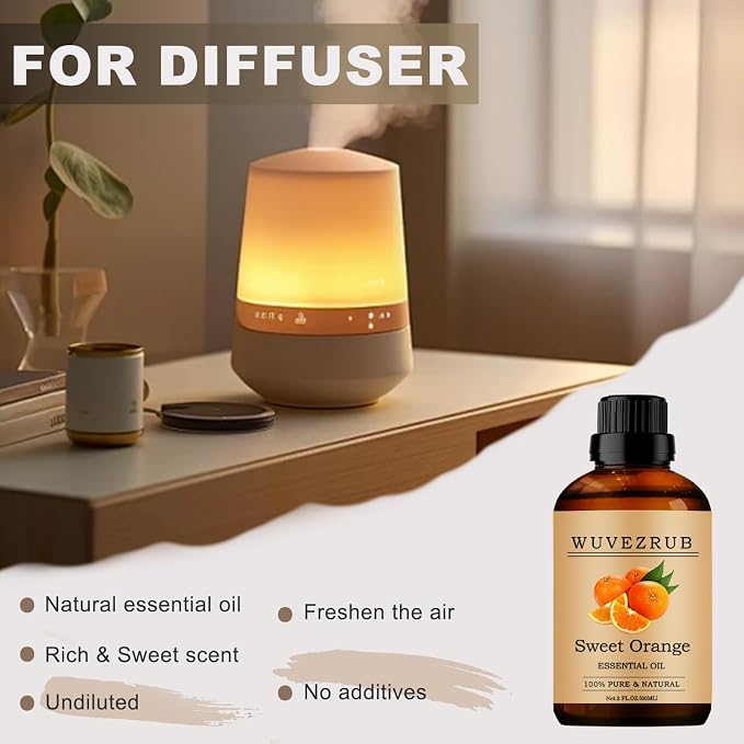 Sweet-Orange Essential Oil 60ML, 100% Pure and Natural for Aromatherapy Diffuser - 2 Fl Oz