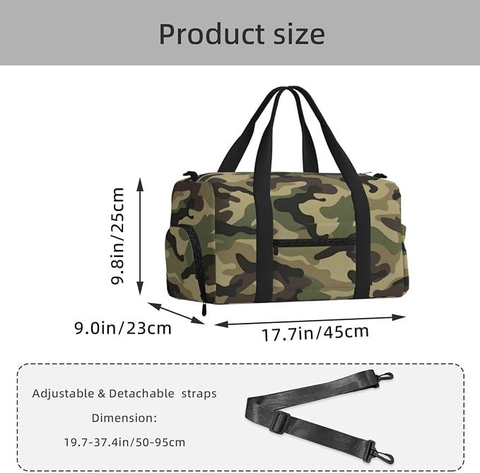 Fiokroo Sports Gym Bag Camouflage Camo Travel Duffel Bag For Men Women With Shoe Compartment Water Resistant Gym Bag Carry On Duffel Bag For Weekend Traveling Yoga Gym Sports