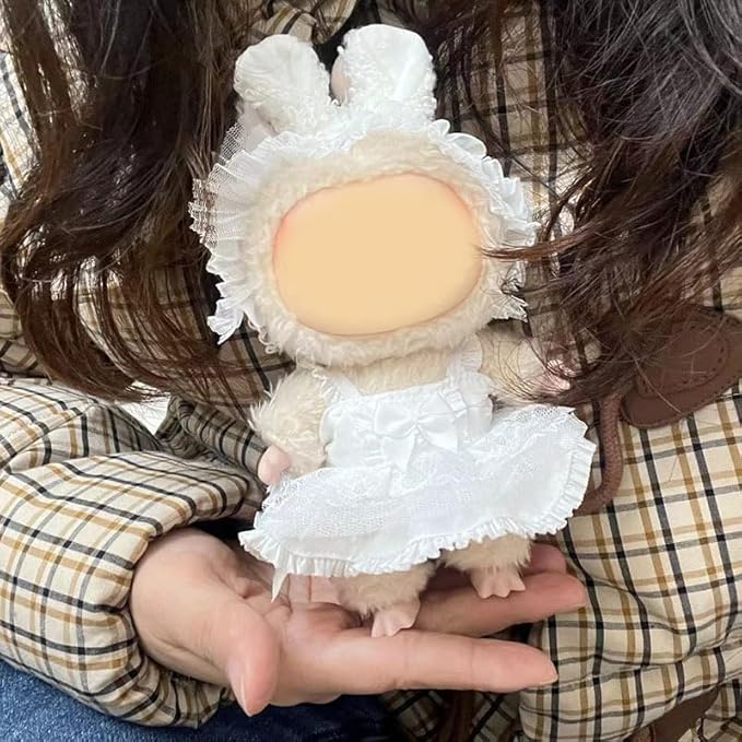 17cm Doll Clothes(NO Doll), Cute Dolls Outfit Accessories with White Dress, Bunny Headband Small Kawaii Clothes Set for Dolls (Style 21)