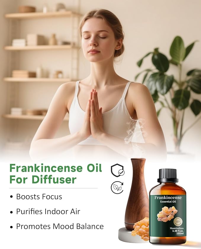 Frankincense Essential Oil, for Meditation, Diffuser & DIY, 3.38 Fl Oz | Mumianhua Frankincense Oil, Resinous, Balsamic Aroma. For Skin , DIY Serum, Candle & Soap Making, Diffusion