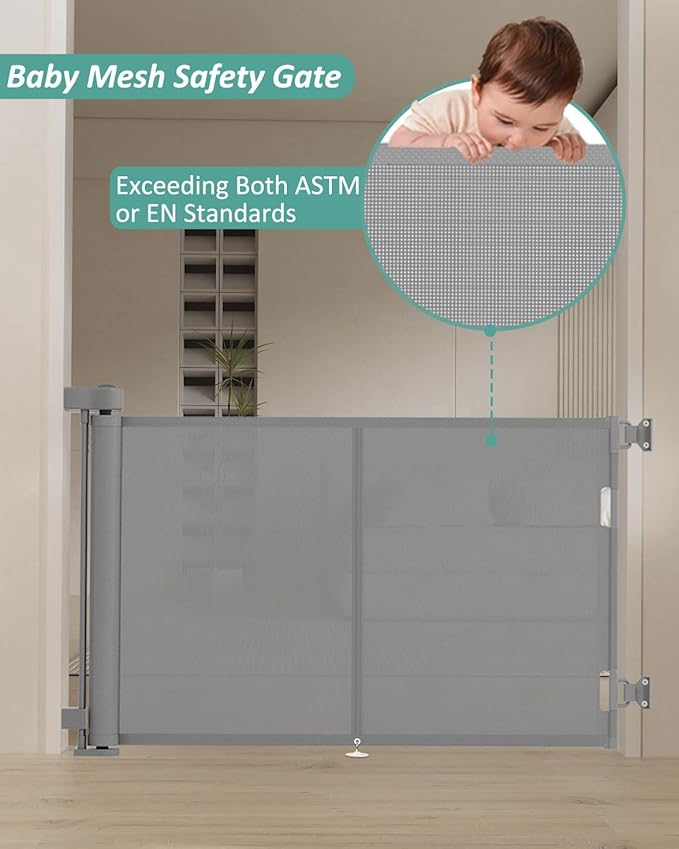 Miumoon 50 inch Retractable Baby Gates 34 inch Tall, Retractable Gate with Reinforced Strip Design to Prevent Crawling Through, Retractable Dog Gate for Stairs, Doorways, Hallways