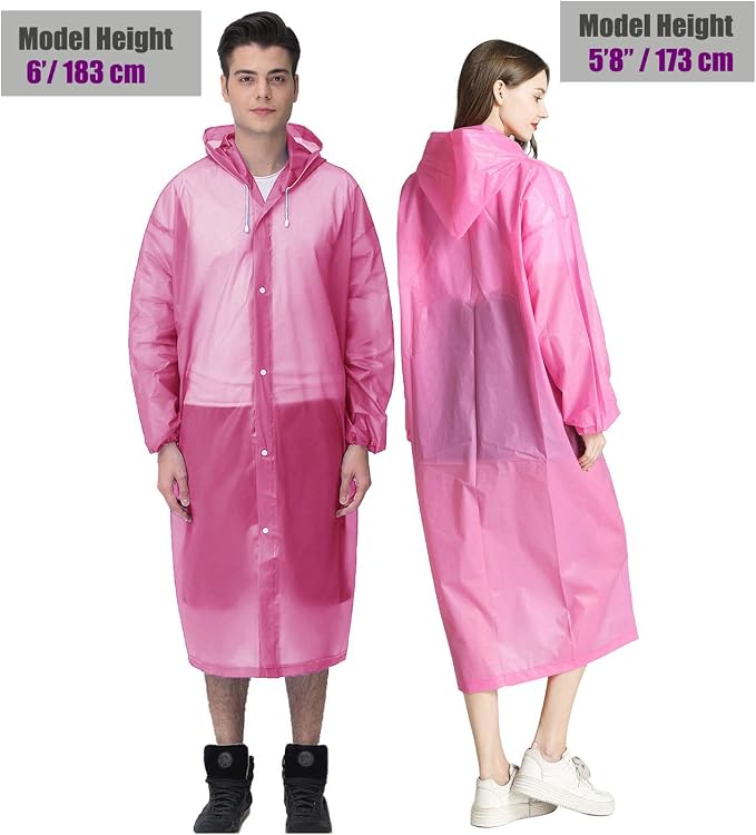 HLKZONE Raincoat, 2 Pack Rain Ponchos for Adults Travel Rain Jacket Packable Rain Coats for Women with Drawstring Hood