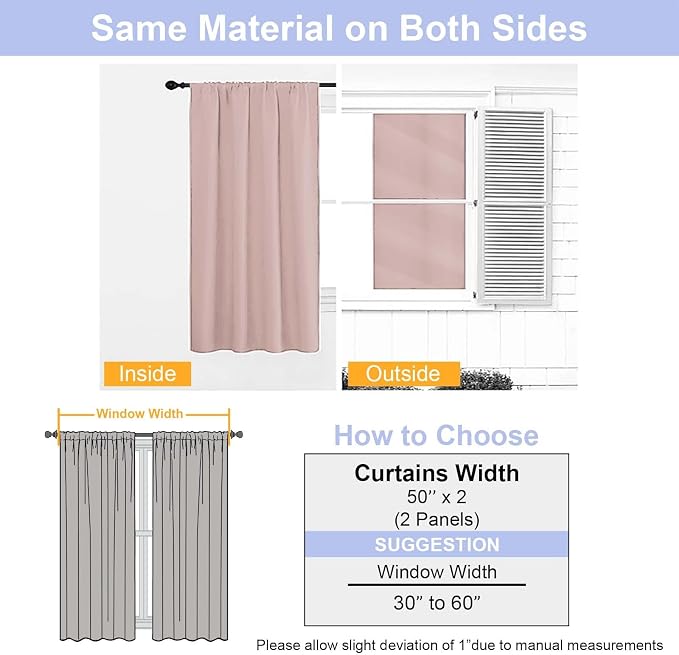 Simplebrand Ava Blush Blackout Curtains for Bedroom 96 Inches Long 2 Panels, Solid Thermal Insulated, Energy Saving Nursery Window Treatment Curtains Blackout Drapes, W50 x L96 Inch, Blush