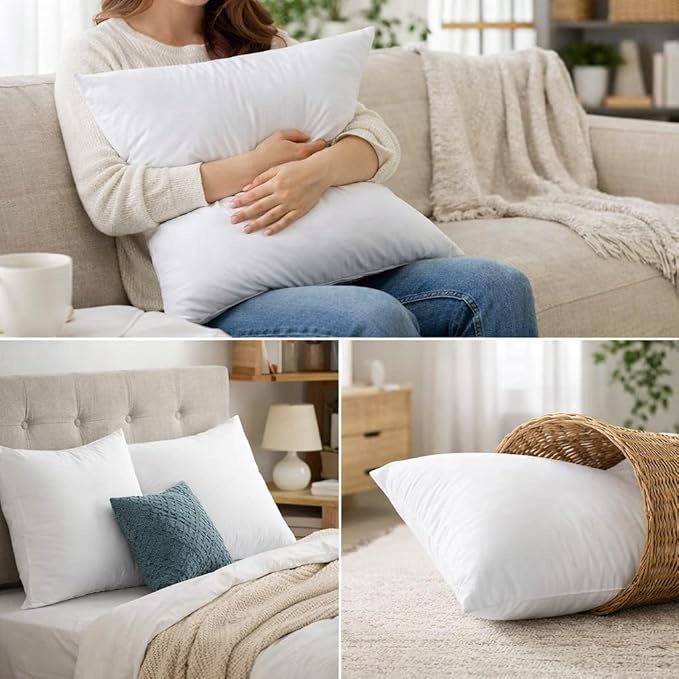 Qeils 18 x 18 Pillow Inserts Set of 2 White Throw Pillow Inserts with Soft Polyester Cover - Rectangle Square Interior Sofa Pillow Inserts Decorative Pillow Insert White Couch Pillow