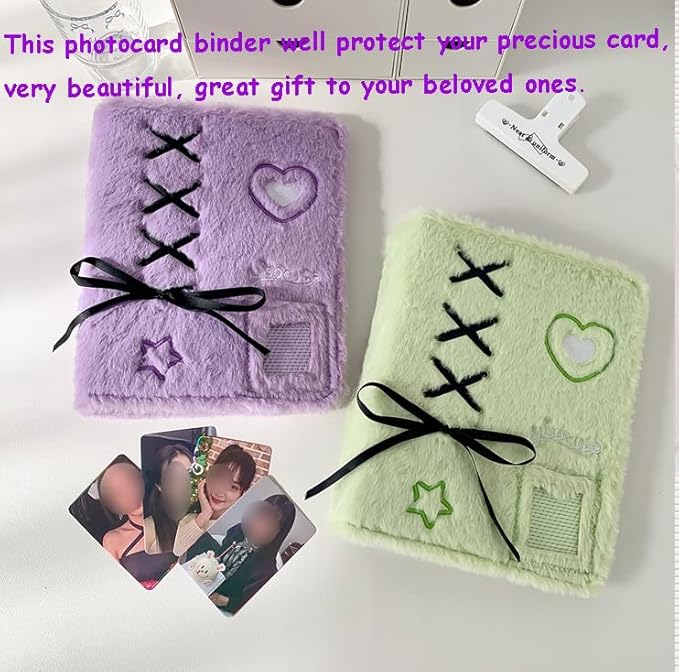 Kpop Photocard Binder A5 Kpop Photocard Holder Book with 50pc Holographic Photocard Sleeves&10 Korean Stickers, 6 Ring A5 Binder Photocard Album 25 Inner Pages with 200 Pocket(Purpleplush)