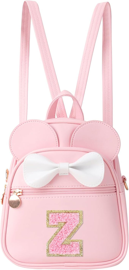 Personalized Toddler Backpack for Girls 3–10, Cute Mini Bowknot Mouse-Ear Toddler Bookbag Crossbody Purse, Small Daypack Wallet Set, Initial Birthday Gift, Trendy Little Kids/Teen Bag(Pink,Z)