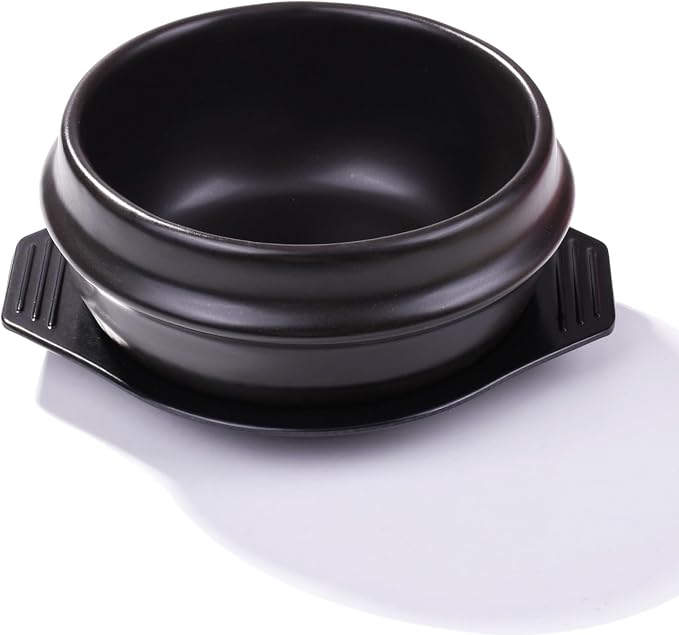 Korean Cooking Korean Stone Bowl By Whitenesser, Stone Pot Sizzling Hot Pot for Bibimbap and Soup (Medium, No Lid) - Premium Ceramic with Melamine Tray(38.5 Ounce)