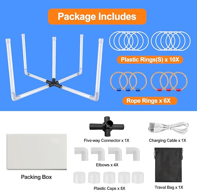 Ring Toss Outdoor Games with 16 Rings, Backyard Games Lawn Games for Adults & Kids, Backyard Camping Activities, Outdoor Games for Kids, LED Ring Toss