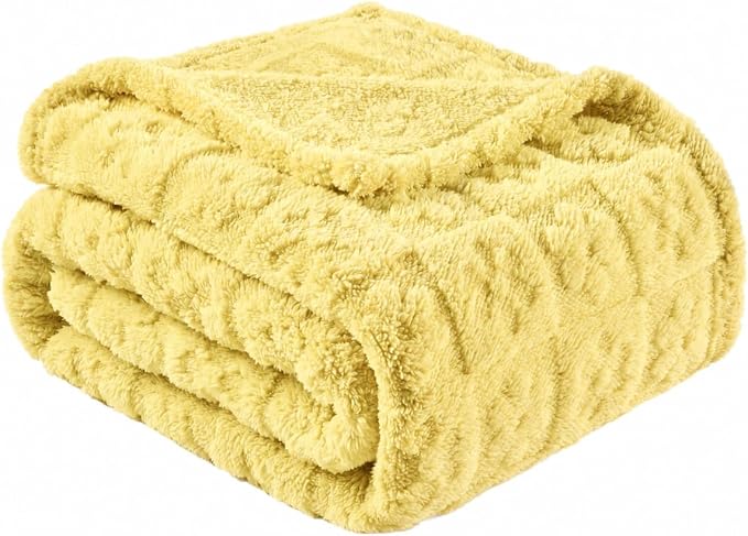 Yellow Floral Plush Throw Blanket 50 x 60 Inch, Soft Fuzzy Fleece, Cozy Decorative Blanket for Couch, Sofa, Bed and Bedroom