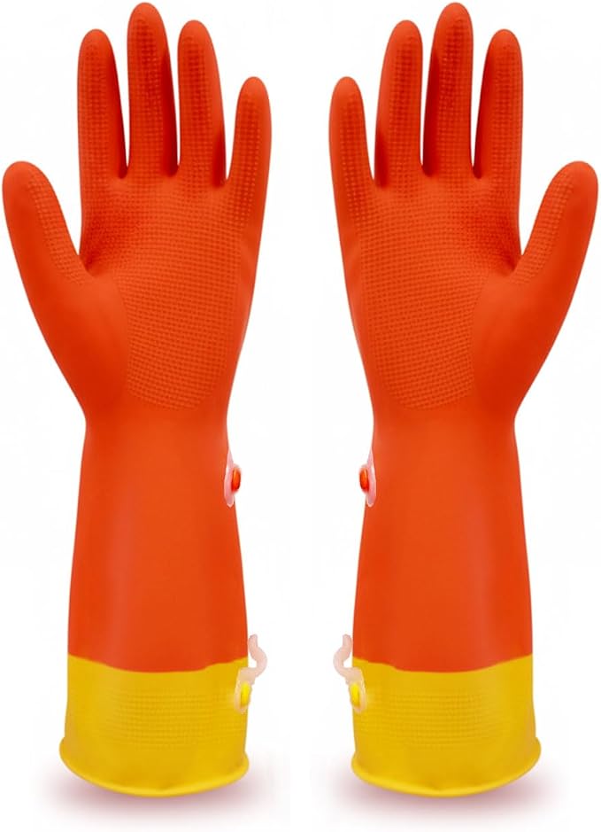 USE FUN Kitchen Rubber Gloves – 100% Natural Latex, Durable Non-Slip Waterproof Dishwashing Gloves, M/L/XL