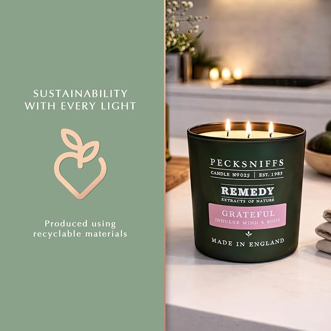 Pecksniff’s Aromatherapy Grateful Candle 3 Wick 19.4 oz/550 g, Honey Aloe Fragrance, Long Lasting Luxury Glass Candle for Relaxation, Home and Gifts
