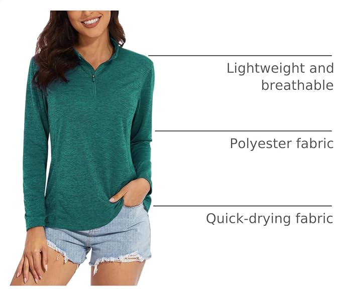 MAGCOMSEN Women's UPF 50+ Sun Shirts Long Sleeve 1/4 Zip Pullover Quick Dry Workout Hiking Tops Running Athletic Shirts