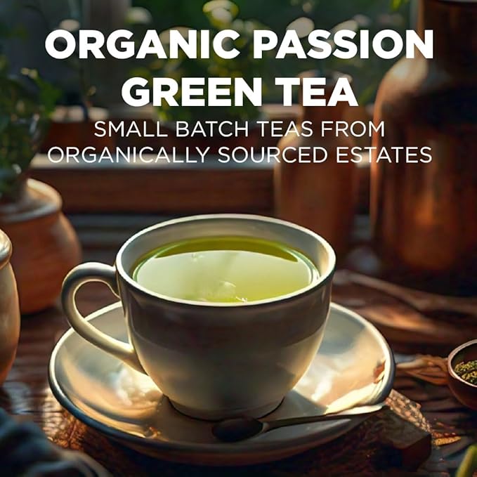 Maud's Organic Passion Green Tea Pods, 48 ct, Single Serve Tea Pods – 100% Gourmet Blended Tea Leaves, Compatible with Keurig K Cups Maker