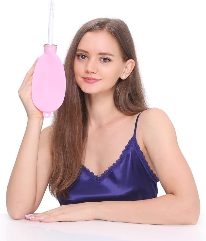 Reusable Silicone Travel Douche Bag - Vaginal Douche for Women, Pocket Size, 24 Fl Oz Capacity, Pink