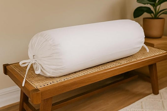 Cervical Neck Roll Pillow Cover with Cotton Bolster Pillowcases for Cylindrical Cushion and Drawstring Closure Round Neck Pillowcase 6" x 18" (15 x 45 cm) White