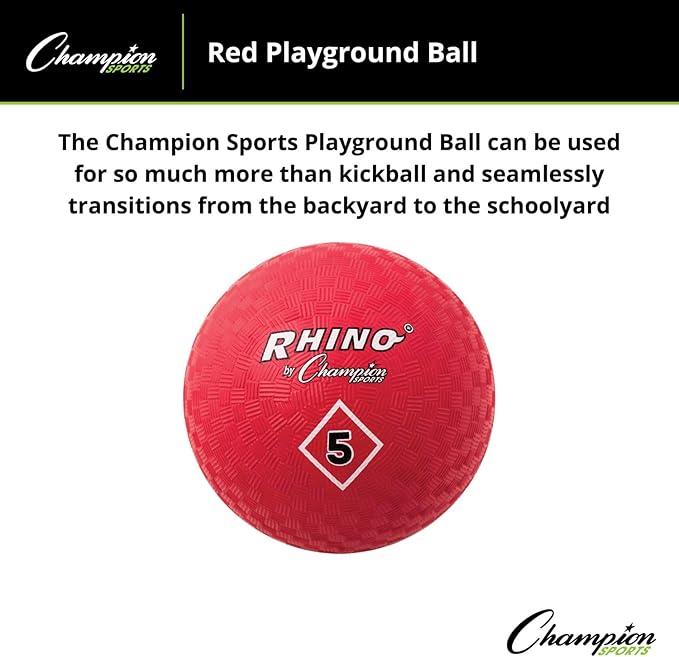 Champion Sports Playground Ball – High-Bounce 2-Ply Construction, Durable Red Ball for Throwing, Catching & Kicking - Multiple Sizes (5", 6", 7", 10", 13", 16")