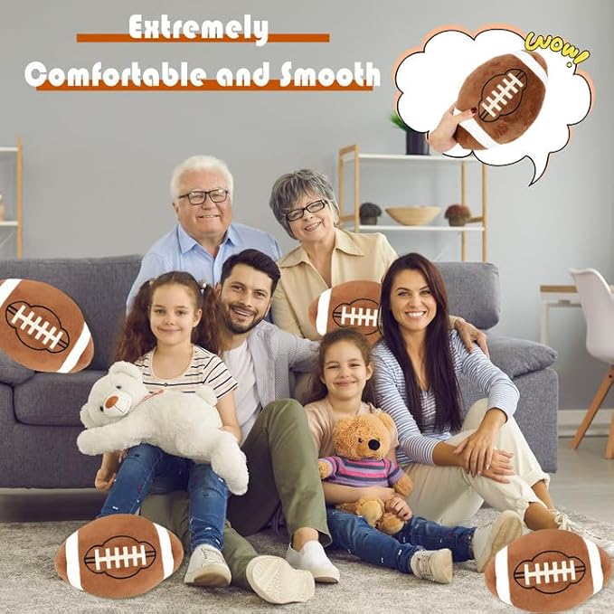 2 Pcs 12 Inch Football Plush Pillow Fluffy Stuffed Football Throw Pillows Soft Sports Throw Pillows for Kids Birthday Party Supply Gifts Bedroom Sofa Decor