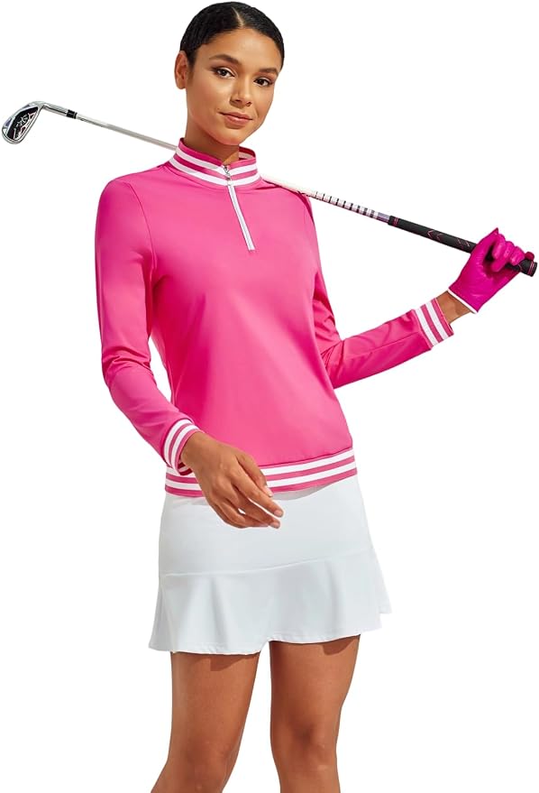 ACEGOLFS Womens Golf Polo Shirts Solid Long Sleeve Quarter Zip Pullover Shirt for Women UPF 50+ Rash Guard Ladies Workout Top