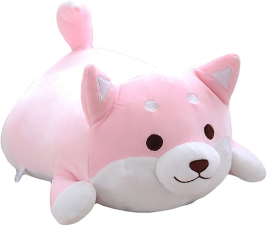 Shiba Inu Dog Plush Pillow, Cute Corgi Akita Stuffed Animals Doll Toy Gifts for Valentine's Gift, Christmas,Sofa Chair, Pink Round Eye, 22.8"