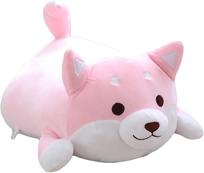 Shiba Inu Dog Plush Pillow, Cute Corgi Akita Stuffed Animals Doll Toy Gifts for Valentine's Gift, Christmas,Sofa Chair, Pink Round Eye 15"
