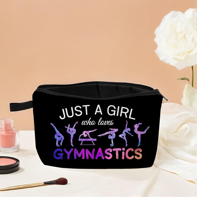 Gymnastics Gifts Makeup Bag Gymnastic Gift Cute Makeup Bag Funny Cosmetic Bags for Women Inspirational Gymnastics Lover Gifts Gymnastics Athletics Coach Friend (Just Loves Gymnastics)