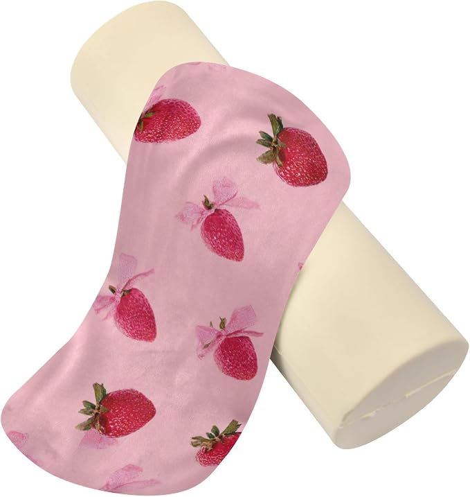 Red Strawberry Bows Neck Roll Pillow Bolster Round Health Memory Foam Long Cervical Cylinder Pillows with Removable Washable Cover for Body Bed Legs Back Yoga