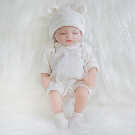 ENA Reborn Baby Doll Realistic Silicone Vinyl Baby 10 inch Weighted Soft Body Lifelike Doll Gift Set for Ages 3+ (Pink Polka dots, 10 inch)