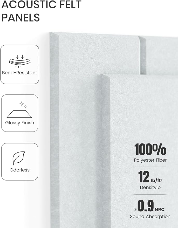 Fluxynara 48" x 36" Large Felt Bulletin Board, Cold White | 12 Pack Cork Board Alternative with 60 Safe Adhesive Tabs, Pin Boards for Wall Decor, Home, Office, Classroom,Dorm