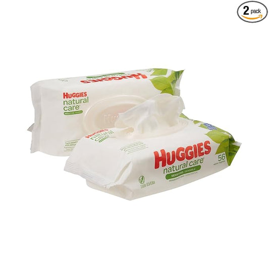 Huggies Natural Care Fragrance Free Baby Wipes, 112 Total Wipes 56 Count Each (Pack of 2)
