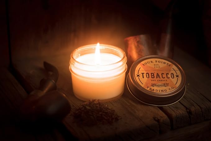 Hand Crafted Tobacco Scented Candle - Soy Aromatherapy Candle with Jar - Great Gift for Birthdays, Anniversary, Christmas, New Year, House Warming, Man Caves and More - 4oz