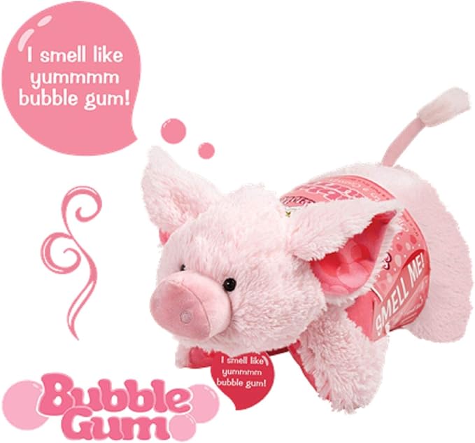 Pillow Pets Sweet Scented Bubble Gum Piggy, Stuffed Animal Pig Plush Toy, Pink
