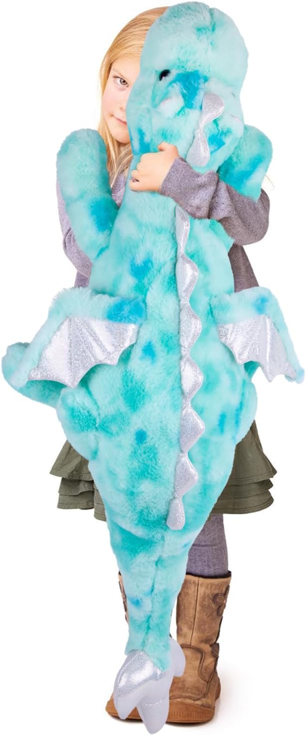 ARELUX Large 37in Cute Dragon Stuffed Animals Plush Toy Soft Colorful Green Pterosaur Plushie Giant Fuzzy Dinosaur Pillow Plushies with Wings Cuddly for Friends Family Member