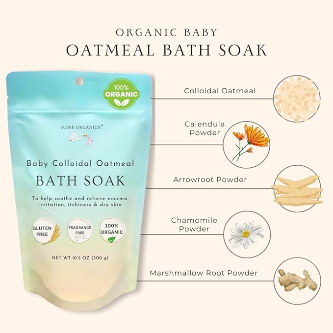 Oatmeal Baby Bath Powder by Irene Organics with Colloidal Oatmeal For Treatment of Eczema, Diaper Rash, Dry Skin and Irritation, Moisturizes and Soothes Baby’s Skin, 3 pack
