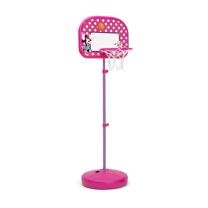 Delta Children - Disney Minnie Mouse Kids Basketball Hoop Set, Height Adjustable Toddler Basketball Goal with Stand, Indoor Outdoor Sports Toy, Includes Ball and Pump, Pink