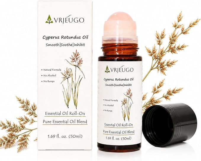 Cyperus Rotundus Oil Roll On for Hair Removal Aftercare, Rose Quartz Roller Botanical After Shave Oil Blend with Argan, Jojoba, Calendula, Lightweight Skin Care for Face & Body, 1.69 Fl Oz