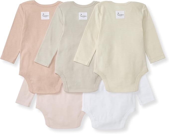 Burt's Bees Baby Bodysuits, Short Sleeve and Long Sleeve One-Pieces, 100% Organic Cotton